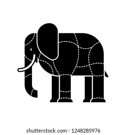 Cut of meat Elephant. bishop silhouette scheme lines of different parts meat. How to cut flesh beast. Poster Butchers diagram for meat stores. Barbecue and steaks, delicacy dishes.

