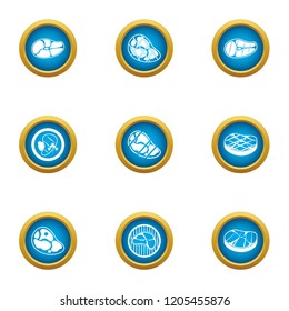 Cut of meat icons set. Flat set of 9 cut of meat vector icons for web isolated on white background