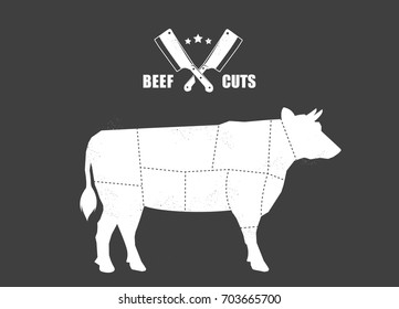 Cut of meat set. Poster Butcher diagram, scheme and guide - Beef. 