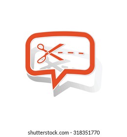 Cut message sticker, orange chat bubble with image inside, on white background