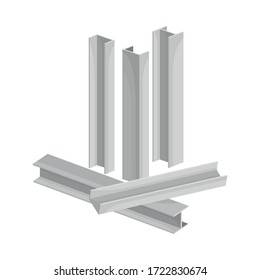 Cut Metal Profiles Standing Vertically Isolated on White Background Vector Illustration