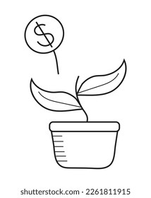 Cut money plant icon. Financial crisis sign in line style. Bankrupt, poverty symbol.  