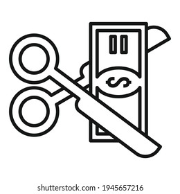 Cut Money Tax Icon. Outline Cut Money Tax Vector Icon For Web Design Isolated On White Background