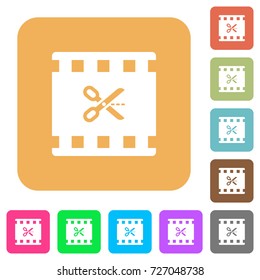 Cut movie flat icons on rounded square vivid color backgrounds.