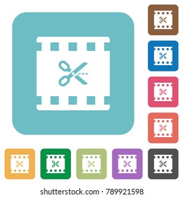Cut movie white flat icons on color rounded square backgrounds