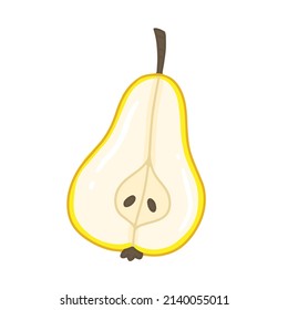 Cut off half of a pear in cartoon style. Vector isolated fruit illustration.