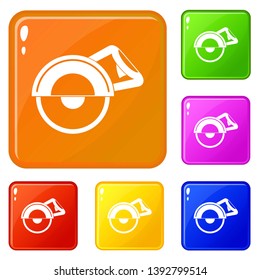 Cut off machine icons set collection vector 6 color isolated on white background