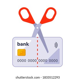 corte una tarjeta bancaria antigua con tijeras. ilustración vectorial plana aislada en fondo blanco.