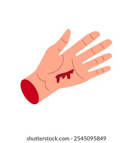 Un corte en la piel de la palma de la mano. Laceración hemorrágica en el brazo