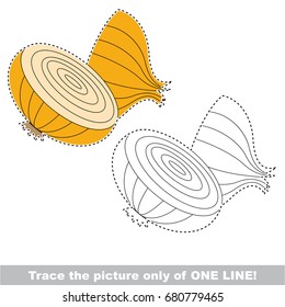Cut Onion Half Slice to be traced only of one line, the tracing educational game to preschool kids with easy game level, the colorful and colorless version.