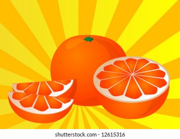 Cut orange illustration of orange cut into half and sections