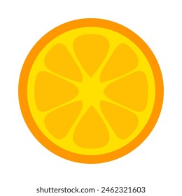 Cut orange ring drawn by child. Bright childish careless tangerine fruit drawing for design of festive spring banner. Flat hand drawn vector element isolated on white background