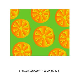 cut oranges pattern on green background