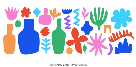 Cut out abstract blob organic shapes. Decorative forms collection. Trendy greek collage basic elements set vector illustration. Modern art basic signs. Contemporary flat style design vintage aesthetic