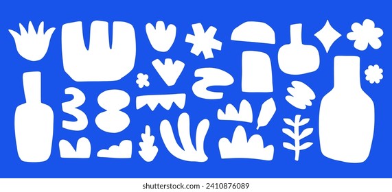 Cut out abstract blob organic shapes. Decorative forms collection. Trendy greek collage basic elements set vector illustration. Modern art basic signs. Contemporary flat style design vintage aesthetic