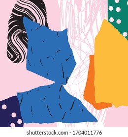 Corten el collage abstracto. Ilustración vectorial moderna. Collage abstracto moderno. Colorido vector brillante. Arte de impresión creativa con diferentes formas y texturas. Antecedentes dibujados a mano. 