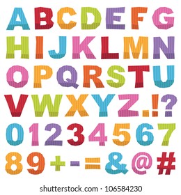 cut out alphabet shapes with letters, numbers and punctuation, isolated on white