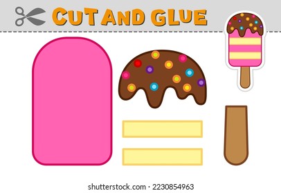 Cut out applique and glue an ice cream. Vector illustration. Paper game for children's creativity, activity and learning