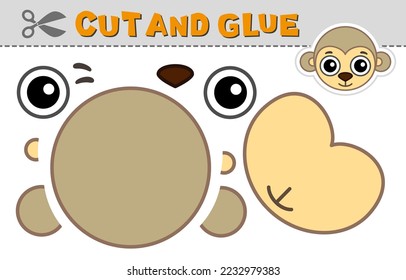 Cut out applique and glue a monkey head. Vector illustration. Paper game for children's creativity, activity and learning