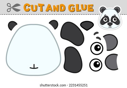 Cut out applique and glue a panda bear head. Vector illustration. Paper game for children's creativity, activity and learning