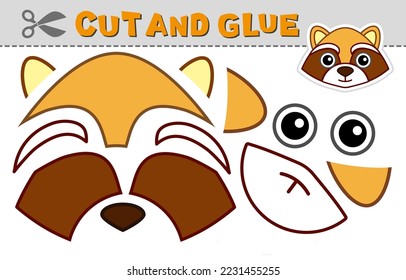 Cut out applique and glue a raccoon head. Vector illustration. Paper game for children's creativity, activity and learning