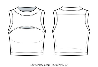 Premium Vector  Sleeveless tank top technical sketch children girl outline  t shirt underwear blue color back and front view front and back view cad  fashion design vector illustration