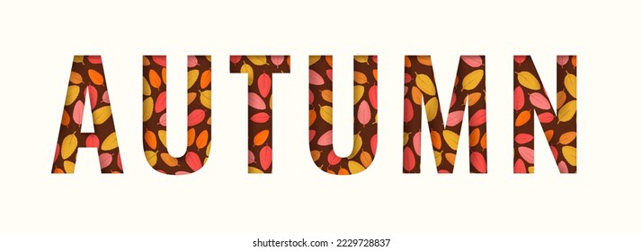 Cut Out Autumn Text Over Leaves Fall Background. Banner Or Header Design.