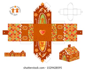 Cut Out Box Template Of Gingerbread House. Christmas Tradition. Vector Illustration.