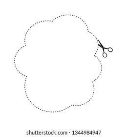 Cut out cloud shape with scissors.Dashed line with scissor.Vector coupon or stickers border