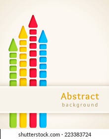 Cut out color stripes with arrow, vector. Design template.