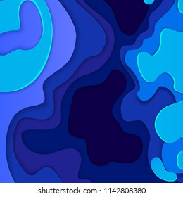 cut out of colored paper vector 3D illustration,blue