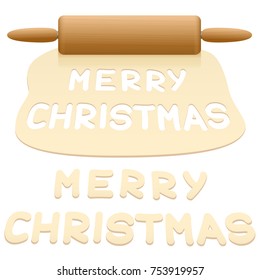 Cut out cookies from pastry dough saying MERRY CHRISTMAS - isolated vector illustration on white background.