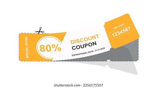 Corta el cupón. Elemento gráfico para el sitio web. Publicidad y promoción de bienes en Internet. Descuentos, ventas y promociones, ofertas especiales y vales de regalo. Dibujo vectorial plano de dibujos animados