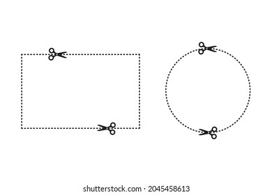 Cut out coupon rectangle shape with scissors. Vector icon illustration