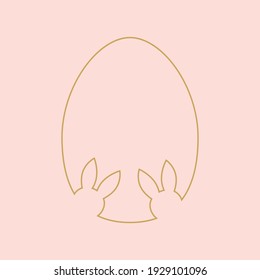 Cut out Easter egg frame with bunny or rabbit ears. Applicable for social media stories, posts. Skin and gold colors.Easter frame on green background. Vector illustration