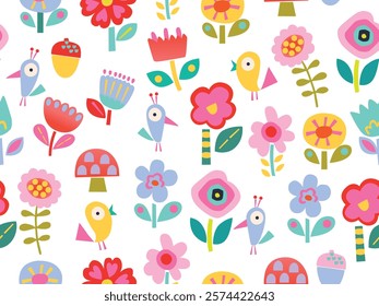 CUT OUT FLORAL AND BIRDY SEAMLESS PATTERN ALL OVER PRINT VECTOR ILLUSTRATION