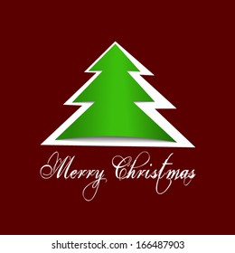 Cut out and folded Christmas tree with greeting. For greetings card. EPS 10