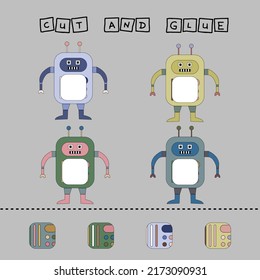 Cortar y pegar la parte del robot a su par.Hoja de cálculo preescolar, hoja de trabajo de actividad infantil, hoja de cálculo imprimible
