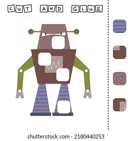 Cut out and glue roobot. Educational game for children. Vector template.