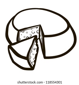 Cut out of goat cheese wheel. A cartoon sketch