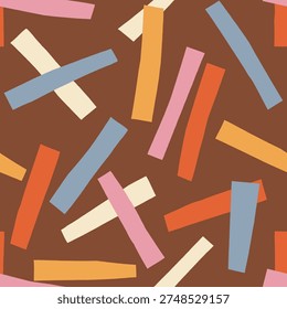 Cut Out Lines Abstract Geometric Seamless Pattern. Hand Drawn Scattered Rectangles Tossed at Random Angles. Modern Bold Surface Pattern Design. Mid Century Retro Textile and Wallpaper Print