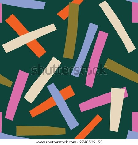 Cut Out Lines Abstract Geometric Seamless Pattern. Hand Drawn Scattered Rectangles Tossed at Random Angles. Modern Bold Surface Pattern Design. Mid Century Retro Textile and Wallpaper Print