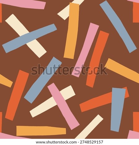 Cut Out Lines Abstract Geometric Seamless Pattern. Hand Drawn Scattered Rectangles Tossed at Random Angles. Modern Bold Surface Pattern Design. Mid Century Retro Textile and Wallpaper Print