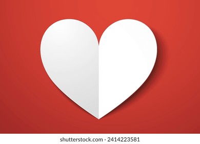 Cut out a love heart for Valentine s Day or any other love invitation cards from white paper. White heart on a red background.