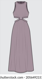 CUT OUT MAXI LENGTH MODERN DRESS FOR WOMEN IN EDITABLE VECTOR FILE