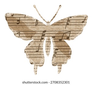 Recortar papel de música con notas en forma de mariposa. Elemento Scrapbook