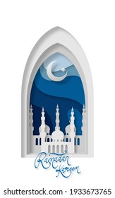 Cut out paper 3d image styled vector illustration with ramadan kareem theme. Perfect for greeting card, poster, banner, flyer, social media post, feed, story, fleet.