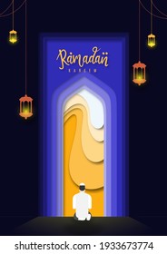 Cut out paper 3d image styled vector illustration with ramadan kareem theme. Perfect for greeting card, poster, banner, flyer, social media post, feed, story, fleet.