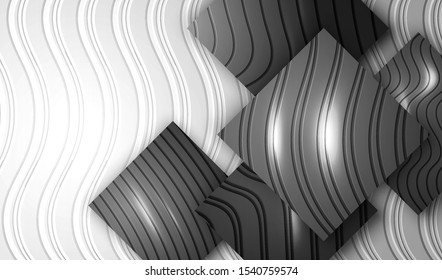 Cut Out Paper Collage. White Engraved Background, Creative Black Embossed Glossy Tile. Landing Page Card, Banner, Poster, Cover, Flyer, Journal, Magazine, Template. 3D Art Concept Vector Illustration.