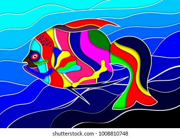 Cut out from paper colorful fish. Paper cut out disigne. Vector illustration. 